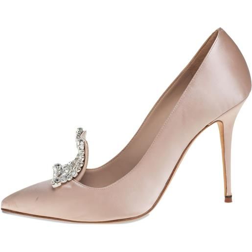 Manolo Blahnik - pumps con cristalli 110mm - donna - pelle di vitello/pelle di vitello/poliestere - 38.5 - rosa