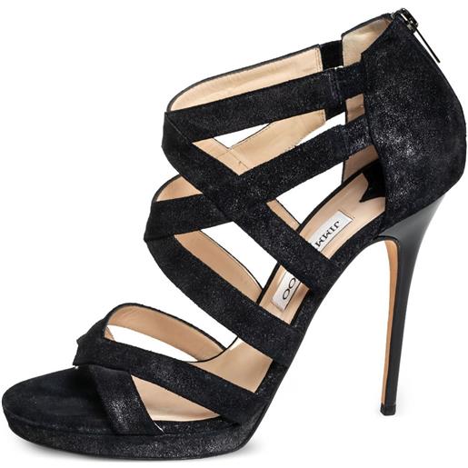Jimmy Choo Pre-Owned - sandali in pelle con tacco 130mm - donna - pelle/pelle scamosciata/pelle - 41 - nero