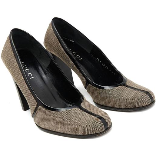 Gucci Pre-Owned - pumps con tacco largo - donna - tela/pelle lucida/pelle/pelle - 36 - marrone