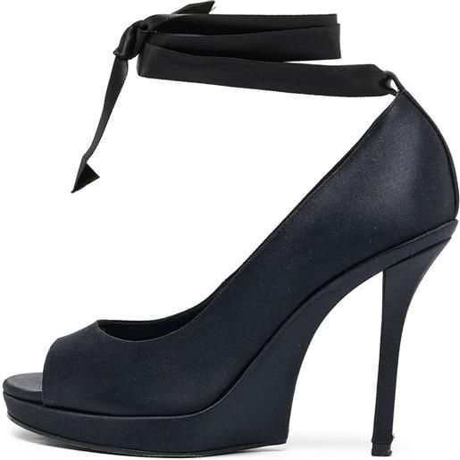 Saint Laurent Pre-Owned - pumps in raso a punta aperta 110mm - donna - raso/pelle/pelle - 37 - blu