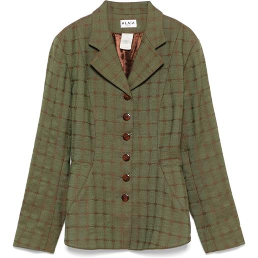 Alaïa Pre-Owned - giacca a quadri 1980 - donna - viscosa/acetato/lana - 38 - verde
