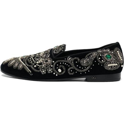Dolce & Gabbana Pre-Owned - mocassini con strass - uomo - pelle/velluto/raso/gomma/pelle - 42 - nero