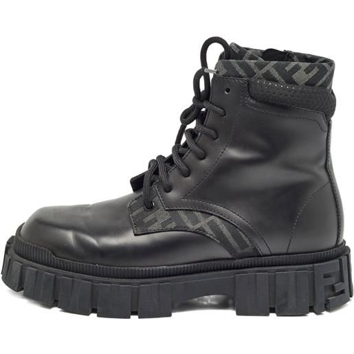 Fendi Pre-Owned - anfibi con monogramma - uomo - pelle/pelle/gomma - 41 - nero