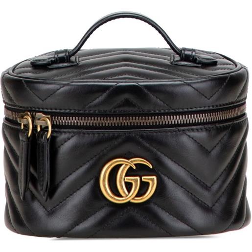 Gucci Pre-Owned - trousse tonda gg marmont mini in pelle 2016-2025 - donna - pelle di vitello - taglia unica - nero
