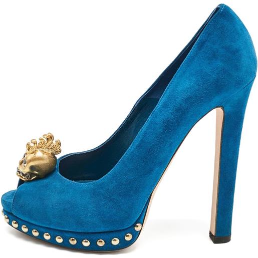 Alexander McQueen Pre-Owned - pumps con applicazione 140mm - donna - pelle/pelle/pelle scamosciata - 36.5 - blu
