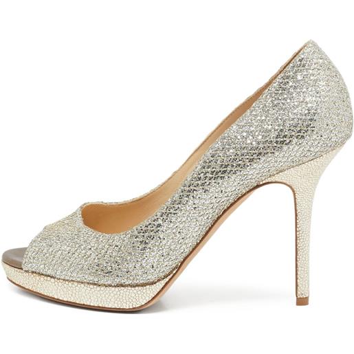 Jimmy Choo Pre-Owned - sandali luna in pelle con tacco 100mm - donna - glitter/pelle/pelle - 38 - argento