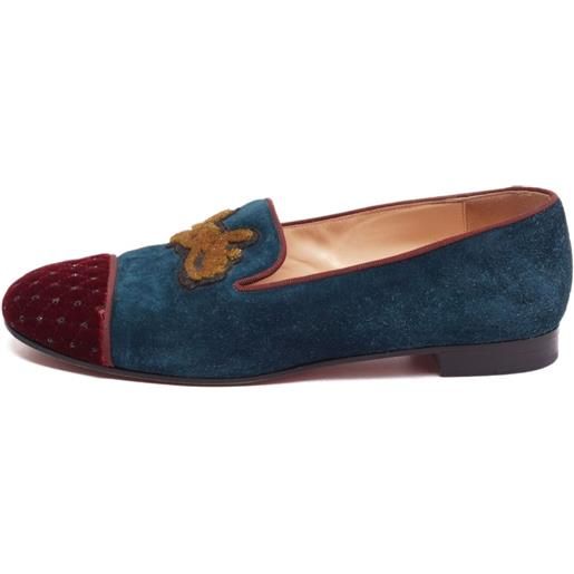 Christian Louboutin Pre-Owned - mocassini bicolore in velluto - donna - pelle scamosciata/pelle/pelle/velluto - 38.5 - rosso