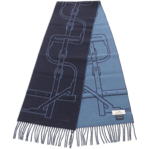 Hermès Pre-Owned - sciarpa mors a jouets in cashmere anni 2010 - uomo - cashmere - taglia unica - blu