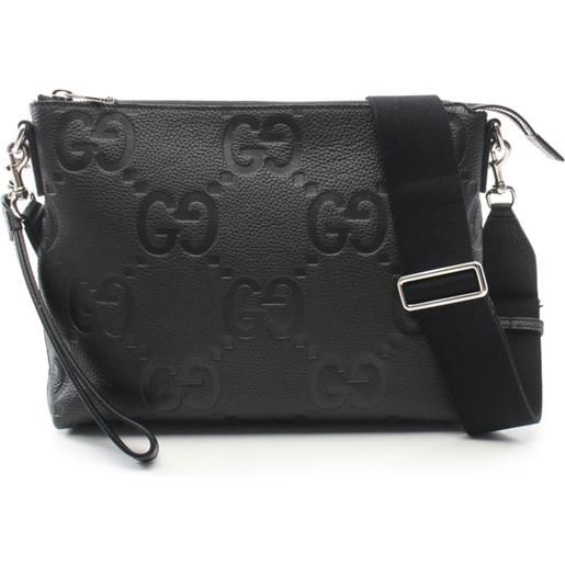 Gucci Pre-Owned - borsa messenger jumbo gg media anni 2020 - uomo - pelle di vitello - taglia unica - nero