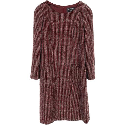 CHANEL Pre-Owned - abito midi in tweed 1986-1988 - donna - lana/seta/viscosa/poliestere/poliammide/cupro - 42 - rosso