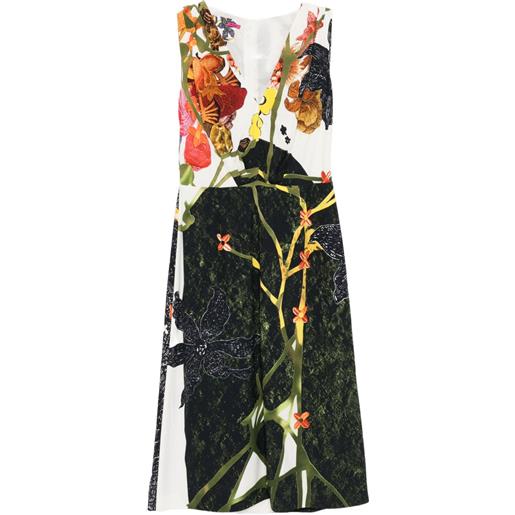 Prada Pre-Owned - abito a fiori con scollo a v - donna - seta/cupro/viscosa - 40 - toni neutri