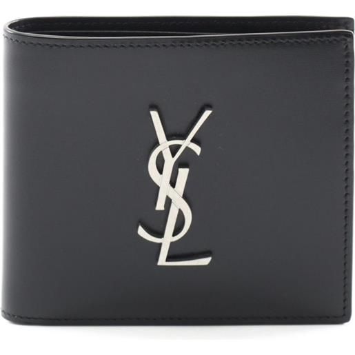 Saint Laurent Pre-Owned - portafoglio bi-fold east west con placca logo anni 2020 - uomo - pelle di vitello - taglia unica - nero