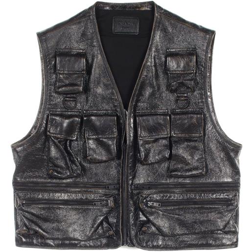 Prada Pre-Owned - gilet anni 2020 - uomo - cotone/pelle di capra - 50 - nero