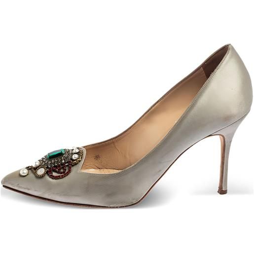 Manolo Blahnik - pumps in pelle 90mm - donna - poliestere/pelle di vitello/pelle di vitello - 38 - grigio
