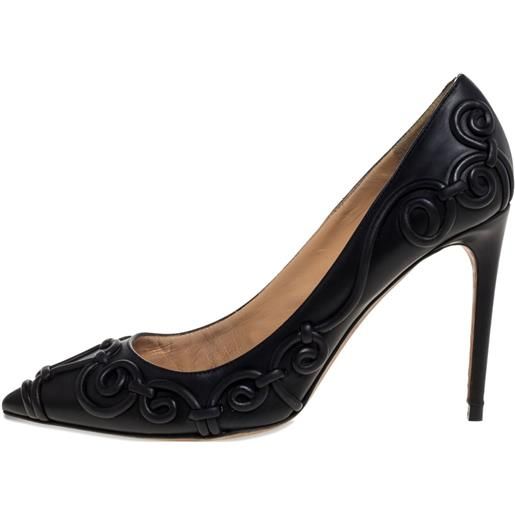 Valentino Garavani Pre-Owned - pumps in pelle con motivo vortici 100mm - donna - gomma/pelle/pelle/pelle - 38.5 - nero