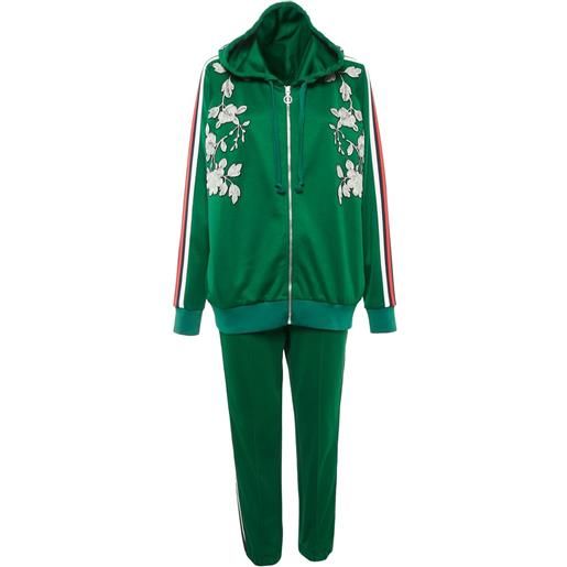 Gucci Pre-Owned - tuta sportiva con ricamo a fiori - donna - poliestere/cotone - xl - verde