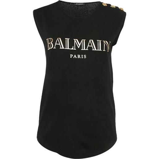 Balmain Pre-Owned - top smanicato con stampa - donna - cotone - s - nero