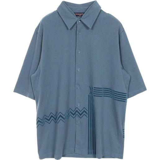 Louis Vuitton Pre-Owned - camicia con motivo a zigzag anni '10 - uomo - cotone - xl - blu