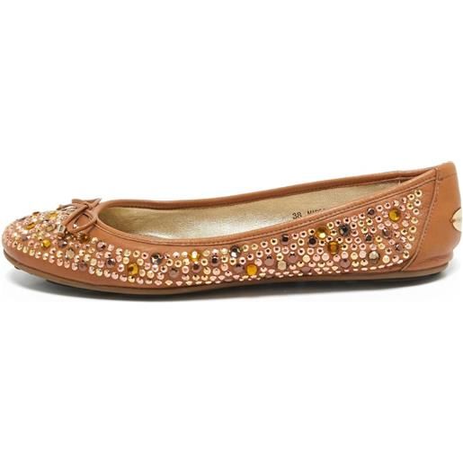 Jimmy Choo Pre-Owned - ballerine con decorazione di cristalli - donna - pelle/gomma/pelle/pelle - 38 - marrone
