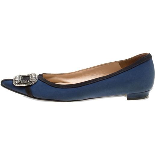 Manolo Blahnik - mocassini hangisi con fibbia - donna - raso/pelle/pelle - 36.5 - blu