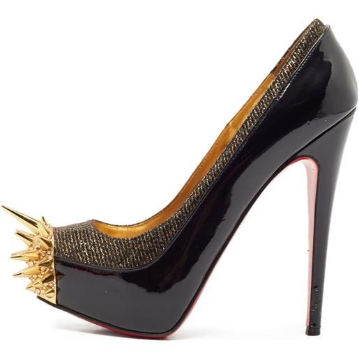 Christian Louboutin Pre-Owned - pumps lady asteroid 145mm - donna - tessuto/pelle/pelle/pelle lucida - 36.5 - nero