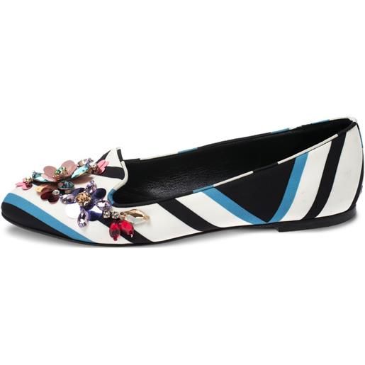 Dolce & Gabbana Pre-Owned - mocassini con cristalli - donna - pelle di vitello/pelle di vitello/tessuto/gomma - 36.5 - bianco