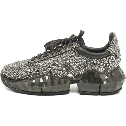 Jimmy Choo Pre-Owned - sneakers diamond - donna - cristalli/tessuto/gomma/tessuto - 39 - grigio