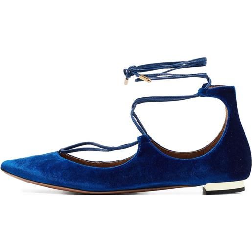 Aquazzura - ballerine christy a punta pre-owned - donna - velluto/pelle di vitello/pelle di vitello - 38.5 - blu