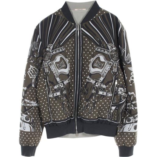 Hermès Pre-Owned - bomber cheval con stampa bandana anni 2010 - uomo - cotone/poliuretano/nylon/poliestere - 46 - grigio