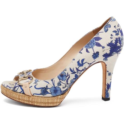 Gucci Pre-Owned - pumps a fiori 80mm - donna - tela/gomma/pelle/pelle - 40.5 - bianco
