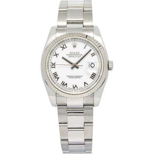 Rolex - orologio datejust 37mm pre-owned - uomo - acciaio inossidabile/vetro zaffiro - taglia unica - bianco