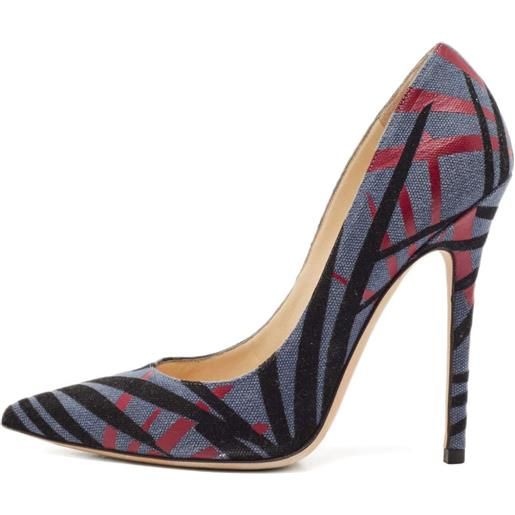 Jimmy Choo Pre-Owned - pumps a punta 125mm - donna - pelle di vitello/pelle di vitello/tela - 37.5 - blu