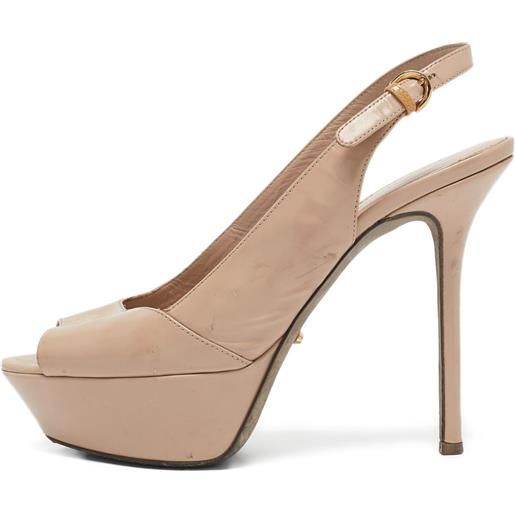 Sergio Rossi Vintage - pumps godiva con punta aperta e cinturino posteriore 120mm - donna - pelle/gomma/pelle/pelle - 36.5 - toni neutri