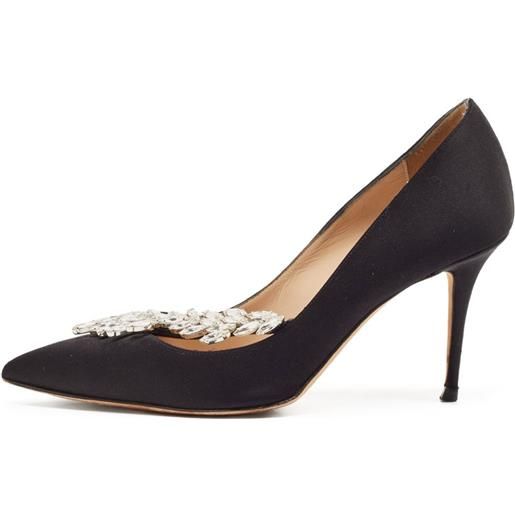 Manolo Blahnik - pumps nadira con cristalli 90mm pre-owned - donna - pelle/pelle/raso - 37.5 - nero