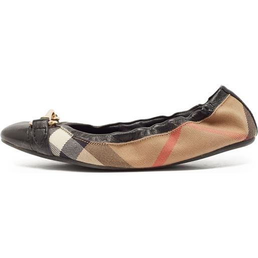 Burberry Pre-Owned - ballerine a quadri - donna - pelle di vitello/tela/pelle di vitello/gomma - 37.5 - nero