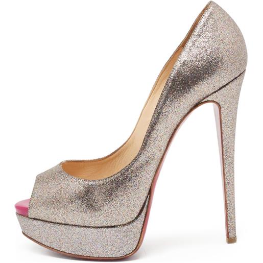 Christian Louboutin Pre-Owned - pumps lady peep 150mm - donna - pelle/pelle/gomma/glitter - 38.5 - grigio
