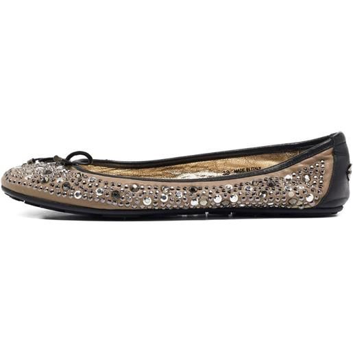 Jimmy Choo Pre-Owned - ballerine con decorazione di cristalli - donna - pelle/pelle/gomma - 38 - marrone