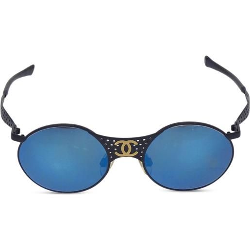 CHANEL Pre-Owned - occhiali da sole cc rotondi 1990-2000 - donna - acrilico/placcatura in oro - taglia unica - nero