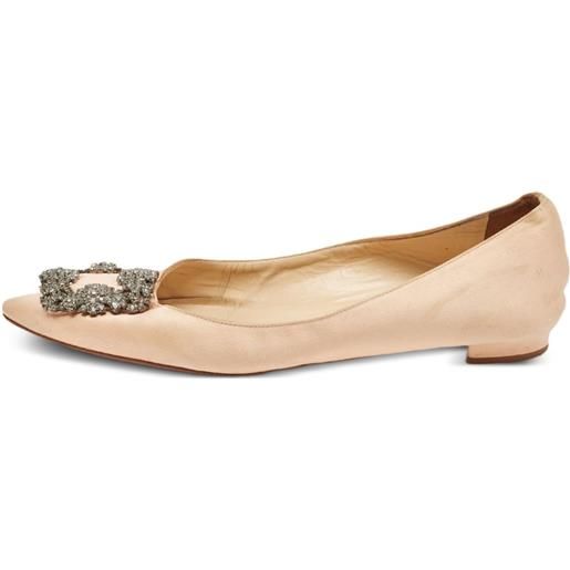 Manolo Blahnik - ballerine in raso con cristalli e fibbia - donna - tessuto/pelle/pelle - 37 - toni neutri