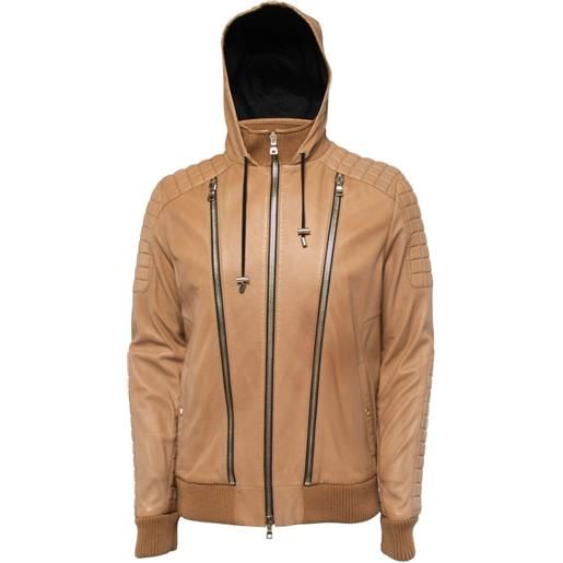 Balmain Pre-Owned - giacca con zip - uomo - pelle di agnello/cotone/poliestere - xxl - marrone