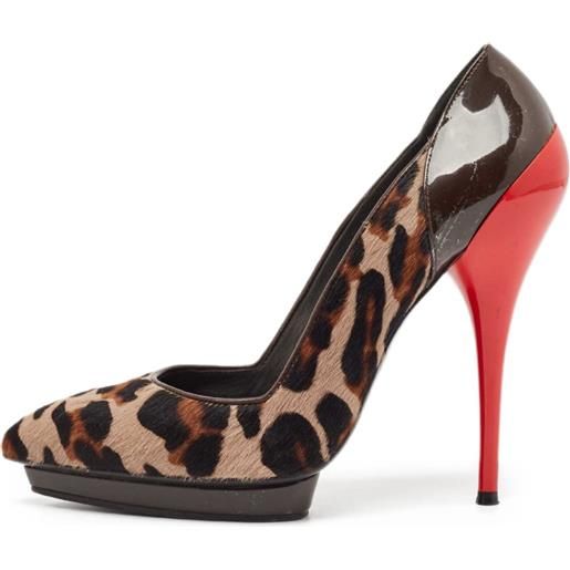 Versace Pre-Owned - pumps con stampa 140mm - donna - gomma/pelle/pelle lucida/pelle/cavallino - 37.5 - toni neutri