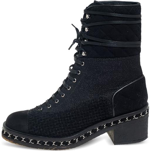 CHANEL Pre-Owned - anfibi in denim 65mm - donna - gomma/tessuto/tessuto/pelle scamosciata - 39 - nero