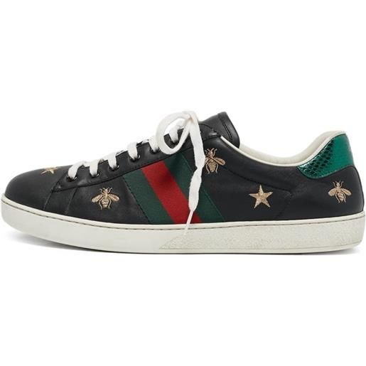 Gucci Pre-Owned - sneakers ace con decorazione web - uomo - pelle di vitello/pelle di vitello/gomma - 44.5 - nero