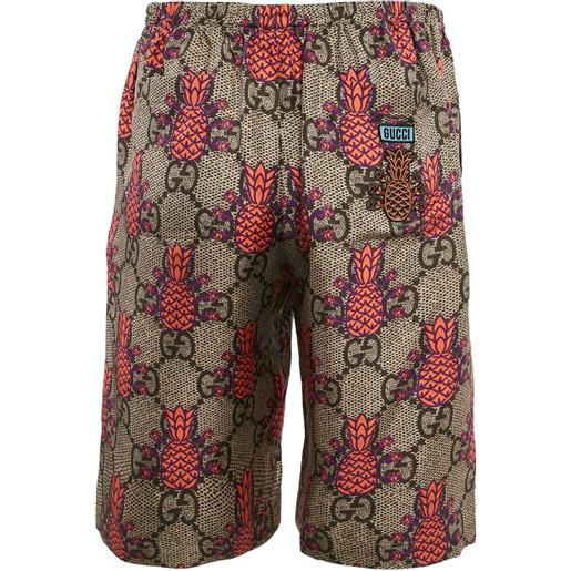 Gucci Pre-Owned - shorts con motivo gg - uomo - seta - m - marrone