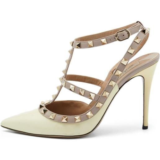 Valentino Garavani Pre-Owned - pumps rockstud 100mm - donna - pelle/pelle lucida/pelle/pelle/gomma - 39.5 - toni neutri
