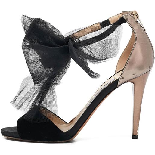 Jimmy Choo Pre-Owned - sandali con fiocco 110mm - donna - pelle/velluto/pelle - 38 - nero