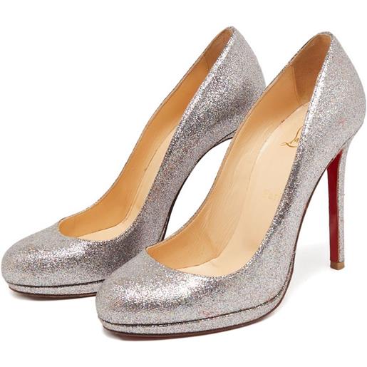 Christian Louboutin Pre-Owned - pumps con glitter 115mm - donna - pelle di vitello/pelle di vitello/pelle di vitello - 39.5 - grigio