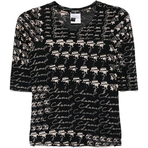 CHANEL Pre-Owned - top con stampa 2006 - donna - modal - 34 - nero