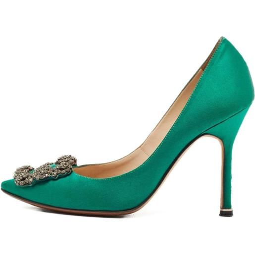 Manolo Blahnik - pumps con cristalli 100mm - donna - pelle/raso/pelle - 34.5 - verde
