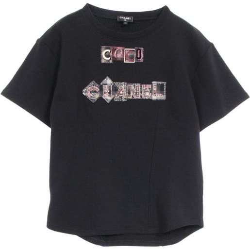 CHANEL Pre-Owned - t-shirt con decorazione 1986-1988 - donna - cotone - 34 - nero